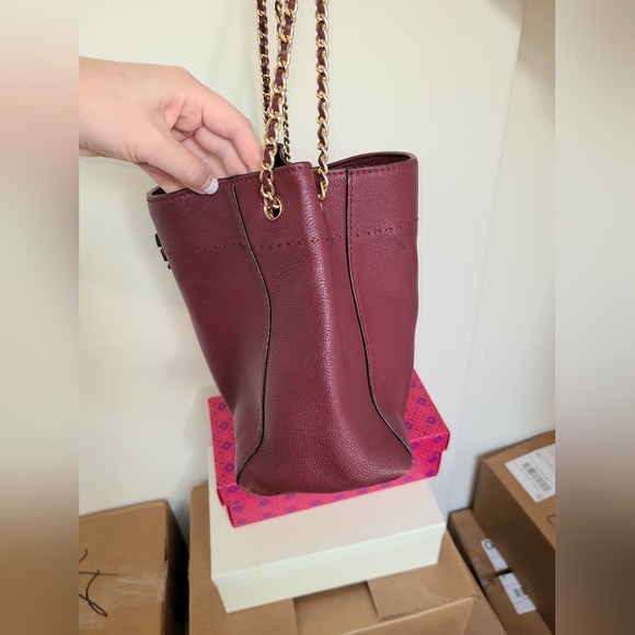 Tory Burch Designer McGraw Leather Burgundy Tote Purse Handbag - Picture 7 of 12